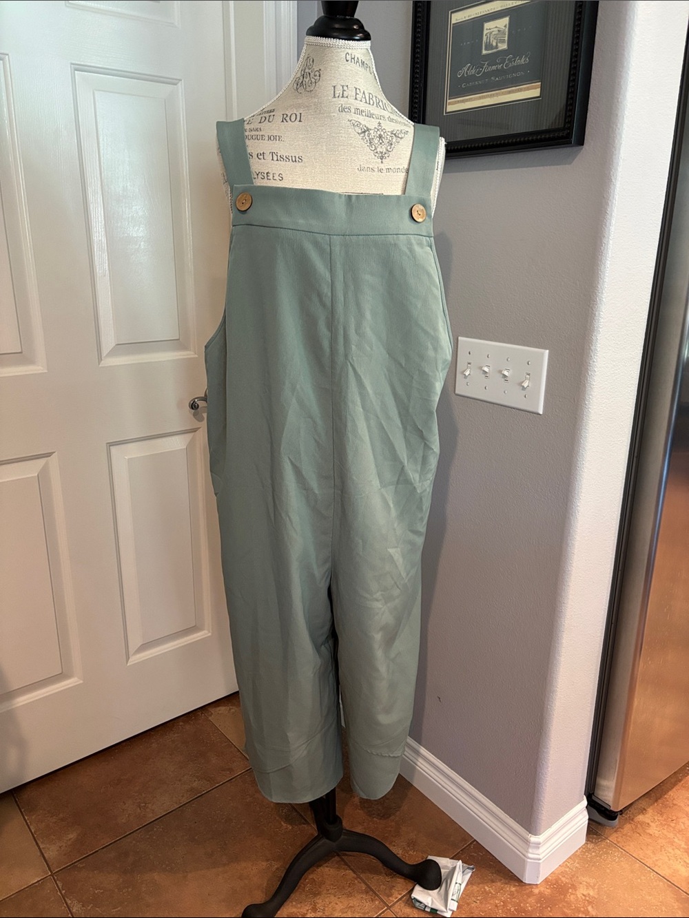 Sage Green Wide-Strap Cotton Blend Cropped Wide Legged Jumpsuit